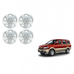 Premium Quality Car Full Wheel Cover Caps Silver OE Type 15 inches (38.1 cm) Bolt Type Fitting For - Tavera New Model (Set of 4)