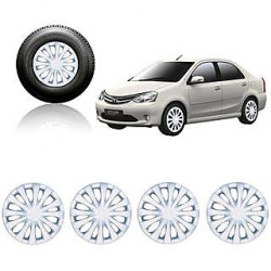 Premium Quality Car Full Wheel Cover Caps Silver OE Type 15 inches (38.1 cm) Press Type Fitting For Etios / Etios Liva (Set of 4)