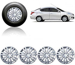Premium Quality Car Full Wheel Cover Caps Silver OE Type 15 inches (38.1 cm) Press Type Fitting For Sunny (Set of 4)