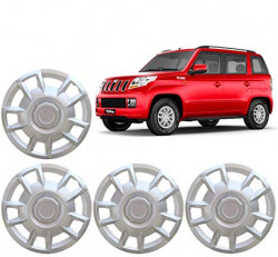 Premium Quality Car Full Wheel Cover Caps Silver OE Type 15 inches (38.1 cm) Press Type Fitting For - TUV 300 (Set of 4)