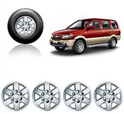 Premium Quality Car Full Wheel Cover Caps Silver OE Type 15 Inches Bolt Type Fitting For - Tavera (Set of 4)