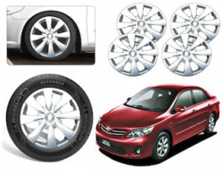 Premium Quality Car Full Wheel Cover Caps Silver OE Type 15 Inches Press Type Fitting For – Corolla Altis (Set of 4)