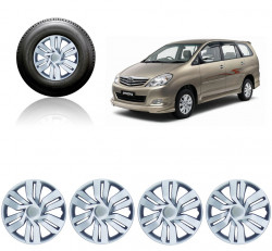 Premium Quality Car Full Wheel Cover Caps Silver OE Type 15 Inches Press Type Fitting For – Innova Type 2 / Type 3 (Set of 4)