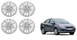 Premium Quality Car Full Wheel Cover Caps Silver OE Type 15 Inches Press Type Fitting For - Linea (Set of 4)