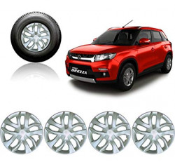 Premium Quality Car Full Wheel Cover Caps Silver OE Type 16 Inches Bolt Type Fitting For - Vitara Brezza (Set of 4)