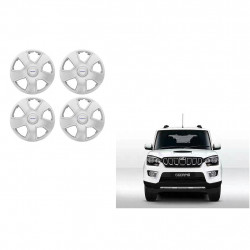Premium Quality Car Full Wheel Cover Caps Silver OE Type 17 Inches (43.18 cm) Press Type Fitting For Scorpio Type 3 2014 Onwards (Set of 4)