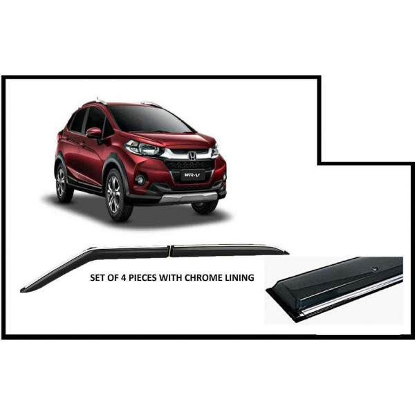Alpine Premium Quality Door Sun Rain Visor Guard for WR V With Chrome Lining Injection Moulded