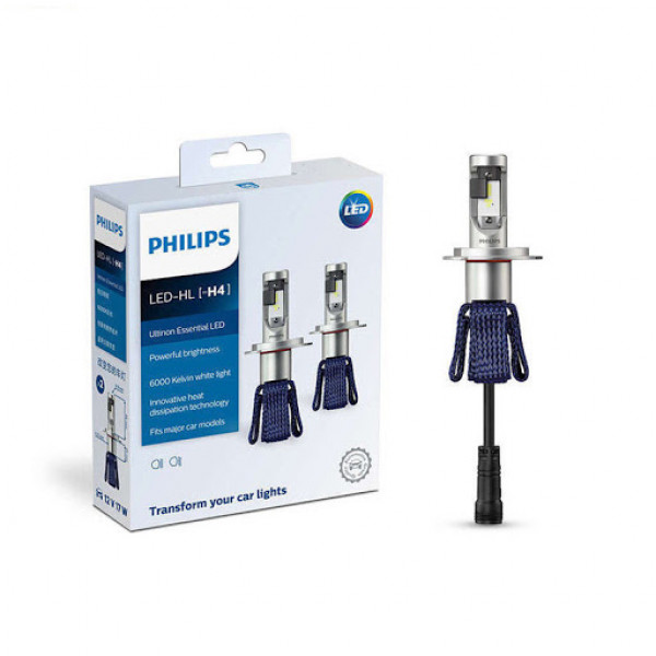 PHILIPS H4 (P43) Ultinon Essential LED Head Light Bulb Lamp 6000K Luxeon  (Pure White, 2 Pieces) for