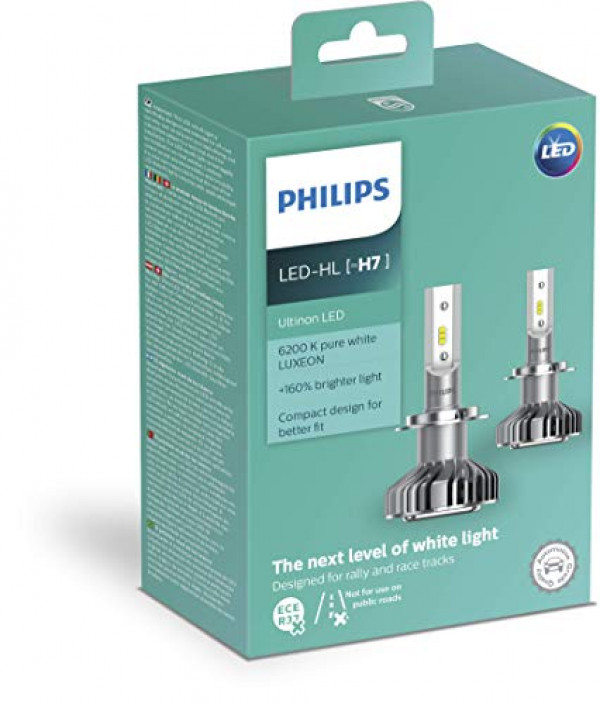 PHILIPS Ultinon LED H7 Head Light Bulb Set of 2X Bulbs 6200K +160