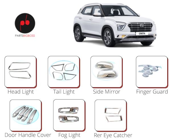 Alpine Premium Chrome Accessories Combo Kit For Creta 2020 Onwards Set Of 7 for Hyundai Creta Parts Big Boss