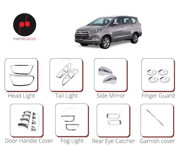 Alpine Premium Chrome Accessories Combo Kit For Innova Crysta Of 8) for Toyota Innova | Parts Boss