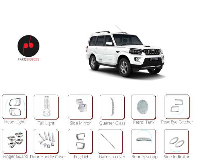 Alpine Premium Chrome Accessories Combo Kit For Scorpio Type 4 All S Variants Set Of 12